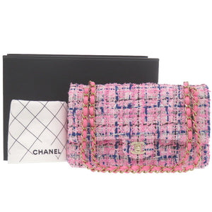 新品同様 シャネル マトラッセ25 ダブルフラップ ツイード ピンク ゴールド金具 ショルダーバッグ 0345【中古】CHANEL