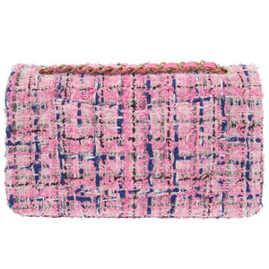 新品同様 シャネル マトラッセ25 ダブルフラップ ツイード ピンク ゴールド金具 ショルダーバッグ 0345【中古】CHANEL