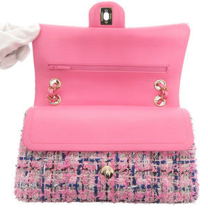 新品同様 シャネル マトラッセ25 ダブルフラップ ツイード ピンク ゴールド金具 ショルダーバッグ 0345【中古】CHANEL