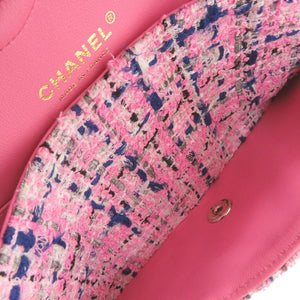 新品同様 シャネル マトラッセ25 ダブルフラップ ツイード ピンク ゴールド金具 ショルダーバッグ 0345【中古】CHANEL