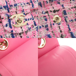 新品同様 シャネル マトラッセ25 ダブルフラップ ツイード ピンク ゴールド金具 ショルダーバッグ 0345【中古】CHANEL