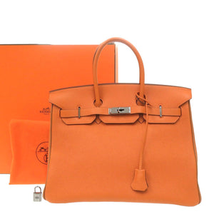 美品 エルメス バーキン35 トゴ オレンジ ゴールド バイカラー ルテニウム金具 □I刻印 ハンドバッグ 0367【中古】HERMES