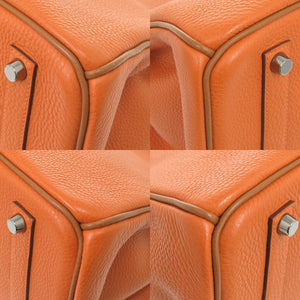 美品 エルメス バーキン35 トゴ オレンジ ゴールド バイカラー ルテニウム金具 □I刻印 ハンドバッグ 0367【中古】HERMES