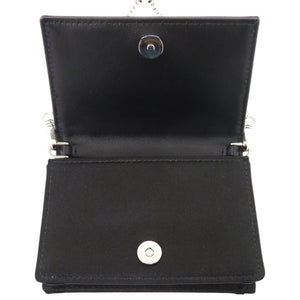 新品同様 プラダ チェーンショルダー クリスタル レザー ブラック シルバー金具 黒 カードケース 0389【中古】PRADA