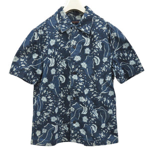 新品同様 ルイ ヴィトン アロハシャツ デニム Lサイズ 花柄 コットン ブルー 半袖シャツ 青 LV 0447【中古】LOUIS VUITTON