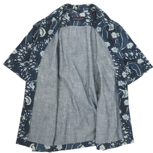 新品同様 ルイ ヴィトン アロハシャツ デニム Lサイズ 花柄 コットン ブルー 半袖シャツ 青 LV 0447【中古】LOUIS VUITTON
