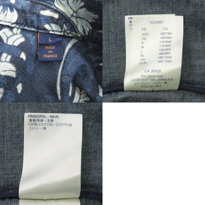 新品同様 ルイ ヴィトン アロハシャツ デニム Lサイズ 花柄 コットン ブルー 半袖シャツ 青 LV 0447【中古】LOUIS VUITTON