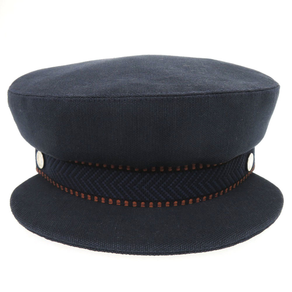 新品同様 エルメス キャスケット セリエ 麻 コットン ポリエステル マリン マロン ネイビー 帽子 0448【中古】HERMES