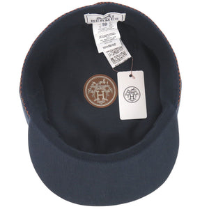 新品同様 エルメス キャスケット セリエ 麻 コットン ポリエステル マリン マロン ネイビー 帽子 0448【中古】HERMES