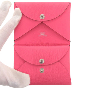 新品同様 エルメス カルヴィデュオ ヴォーエプソン ローズアザレ ピンク U刻印(2022年製) コインケース 財布 0488【中古】HERMES