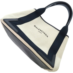 美品 バレンシアガ ネイビーカバスS 339933 4081 C 535269 キャンバス レザー ナチュラル 紺 ハンドバッグ 0516【中古】BALENCIAGA