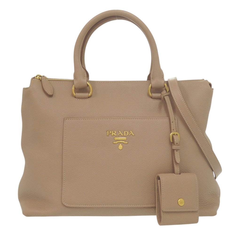 美品 プラダ 2Way ハンドバッグ 1BA063 ゴールド金具 レザー カメオ CAMMEO ベージュ ショルダーバッグ 0518【中古】PRADA