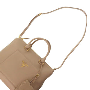 美品 プラダ 2Way ハンドバッグ 1BA063 ゴールド金具 レザー カメオ CAMMEO ベージュ ショルダーバッグ 0518【中古】PRADA