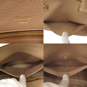 美品 プラダ 2Way ハンドバッグ 1BA063 ゴールド金具 レザー カメオ CAMMEO ベージュ ショルダーバッグ 0518【中古】PRADA