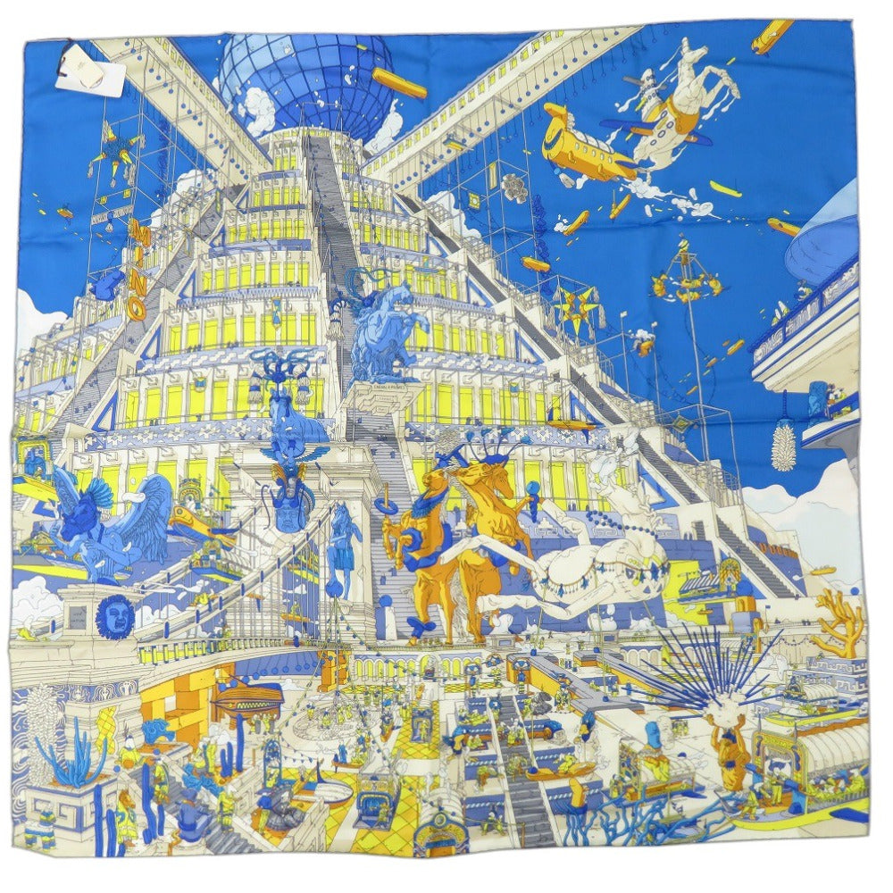 新品同様 エルメス カレ90 翼のある馬の伝説 LA LEGENDE DU CHEVAL A PLUMES ツイル Twill スカーフ シルク BLEU 0532【中古】HERMES