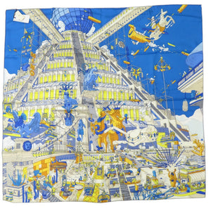 新品同様 エルメス カレ90 翼のある馬の伝説 LA LEGENDE DU CHEVAL A PLUMES ツイル Twill スカーフ シルク BLEU 0532【中古】HERMES