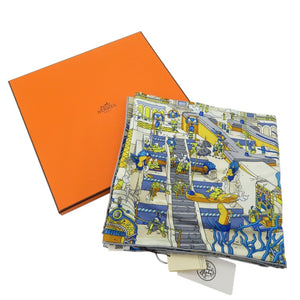 新品同様 エルメス カレ90 翼のある馬の伝説 LA LEGENDE DU CHEVAL A PLUMES ツイル Twill スカーフ シルク BLEU 0532【中古】HERMES