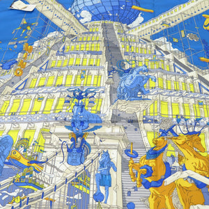 新品同様 エルメス カレ90 翼のある馬の伝説 LA LEGENDE DU CHEVAL A PLUMES ツイル Twill スカーフ シルク BLEU 0532【中古】HERMES