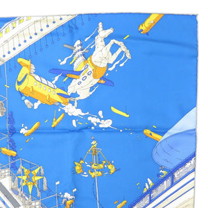 新品同様 エルメス カレ90 翼のある馬の伝説 LA LEGENDE DU CHEVAL A PLUMES ツイル Twill スカーフ シルク BLEU 0532【中古】HERMES