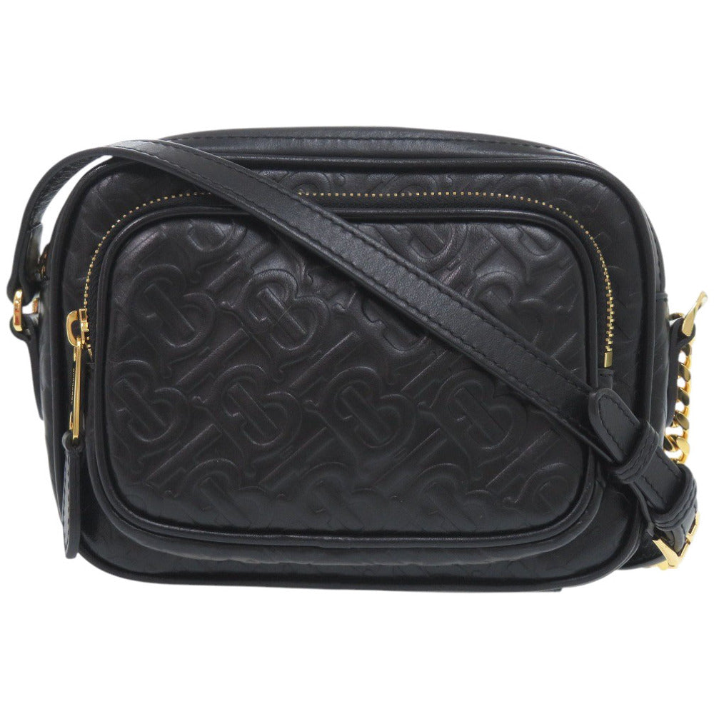 美品 バーバリー カメラバッグ TBモノグラム 8015241 レザー ブラック ショルダーバッグ 黒 0552【中古】BURBERRY