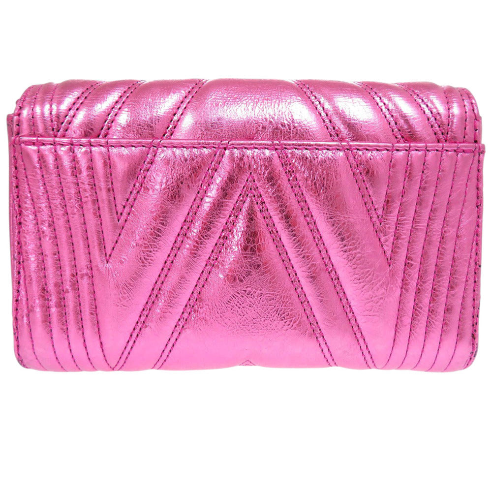 新品同様 エムシーエム カーフ メタリックピンク ゴールド金具 チェーン ショルダーバッグ 0568【中古】MCM