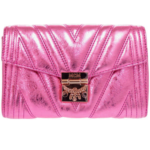 新品同様 エムシーエム カーフ メタリックピンク ゴールド金具 チェーン ショルダーバッグ 0568【中古】MCM