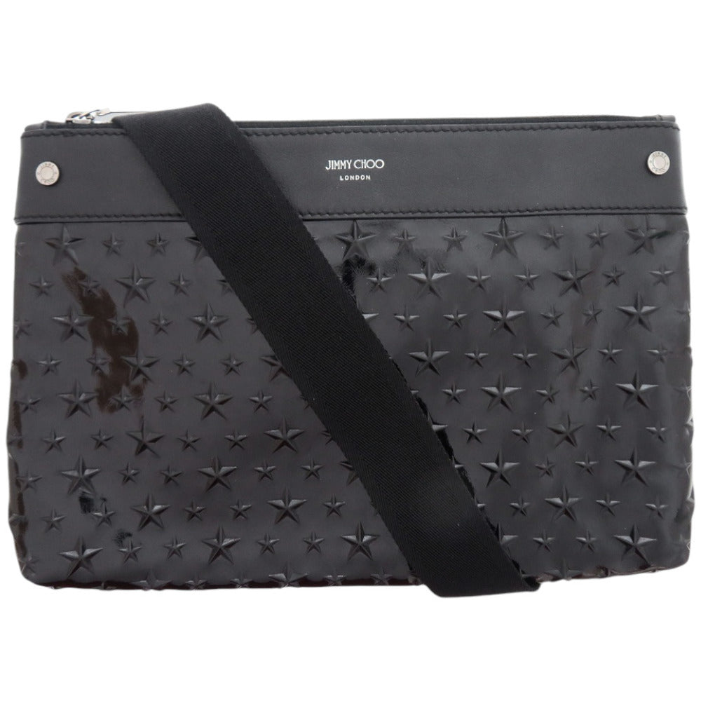 美品 ジミーチュウ スターエンボス KIMI-N パテントレザー レザー ブラック 黒 ショルダーバッグ 0572【中古】JIMMY CHOO