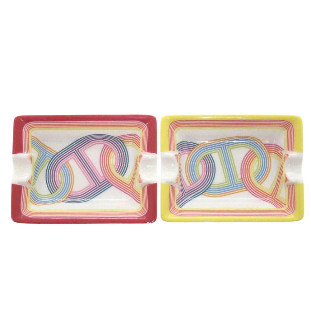新品同様 エルメス アッシュトレイ 2点セット ミニ灰皿 ポーセリン 陶器 イエロー レッド 0574【中古】HERMES