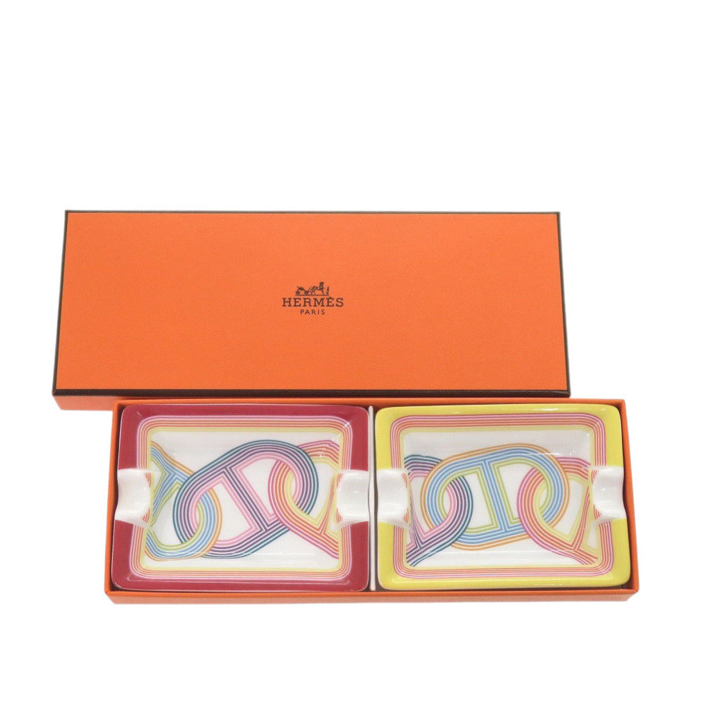 新品同様 エルメス アッシュトレイ 2点セット ミニ灰皿 ポーセリン 陶器 イエロー レッド 0574【中古】HERMES