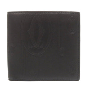 美品 カルティエ レザー ブラック 二つ折り財布 黒 0606【中古】CARTIER
