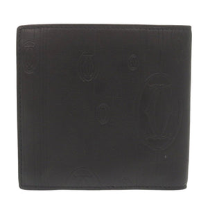 美品 カルティエ レザー ブラック 二つ折り財布 黒 0606【中古】CARTIER