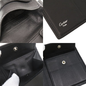 美品 カルティエ レザー ブラック 二つ折り財布 黒 0606【中古】CARTIER