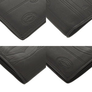 美品 カルティエ レザー ブラック 二つ折り財布 黒 0606【中古】CARTIER