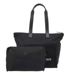新品同様 エンポリオ アルマーニ ナイロン ブラック トートバッグ 黒 0609【中古】Emporio Armani