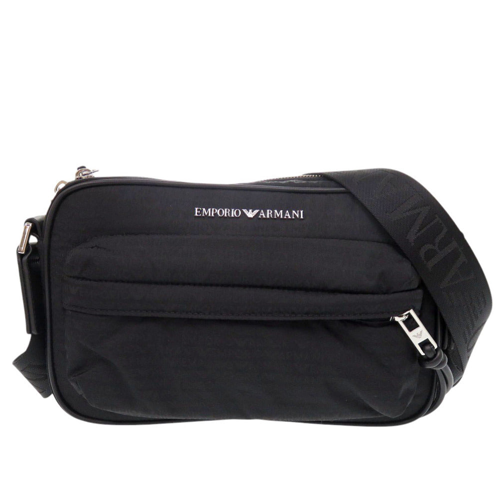 新品同様 エンポリオ アルマーニ イーグルマーク ナイロン ブラック ショルダーバッグ 黒 0610【中古】Emporio Armani