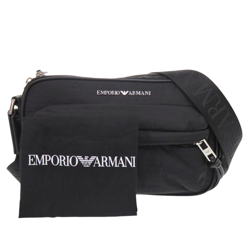 新品同様 エンポリオ アルマーニ イーグルマーク ナイロン ブラック ショルダーバッグ 黒 0610【中古】Emporio Armani