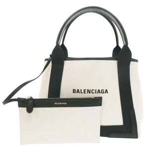 美品 バレンシアガ ネイビーカバスS キャンバス レザー ナチュラル ブラック ハンドバッグ 0615【中古】BALENCIAGA