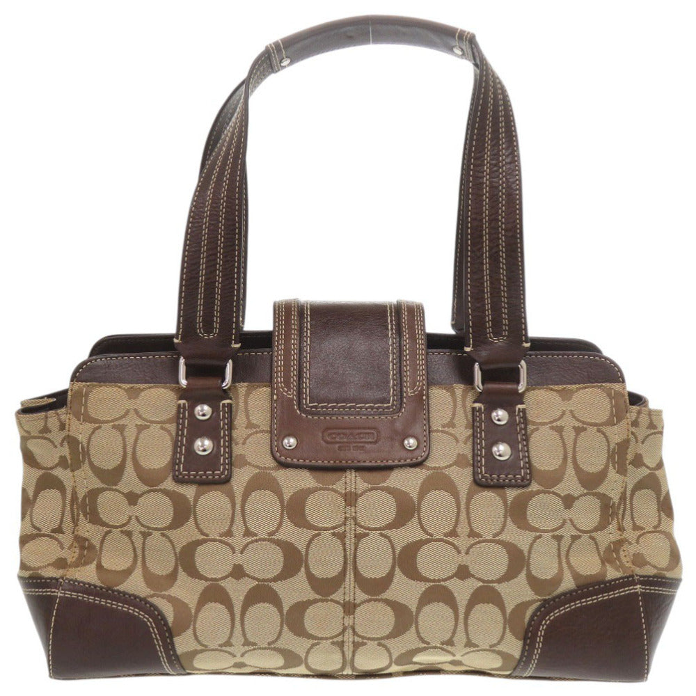 美品 コーチ シグネチャー キャンバス/レザー ブラウン ハンドバッグ 茶 0635-2【中古】COACH