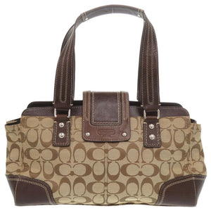 美品 コーチ シグネチャー キャンバス/レザー ブラウン ハンドバッグ 茶 0635-2【中古】COACH