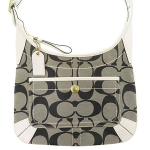 コーチ シグネチャー キャンバス/レザー グレー/ホワイト ショルダーバッグ 0635【中古】COACH