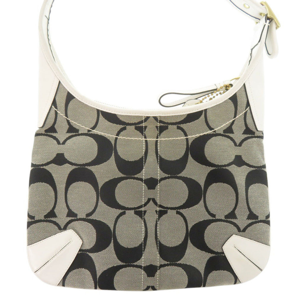 コーチ シグネチャー キャンバス/レザー グレー/ホワイト ショルダーバッグ 0635【中古】COACH