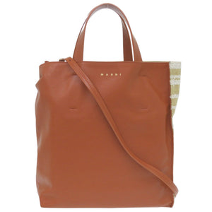 美品 マルニ 2WAY MUSEO SHMP0018U6 ファブリック/レザー ブラウン/ベージュ トートバッグ 0638【中古】MARNI