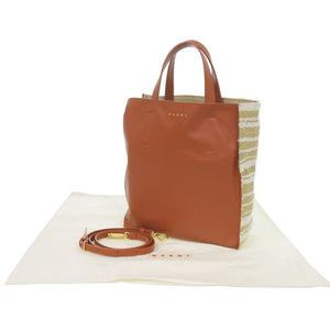 美品 マルニ 2WAY MUSEO SHMP0018U6 ファブリック/レザー ブラウン/ベージュ トートバッグ 0638【中古】MARNI