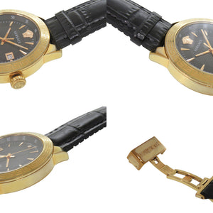 美品 ヴェルサーチ IAQ SS ブラック 黒文字盤 クオーツ 腕時計 0648【中古】VERSACE