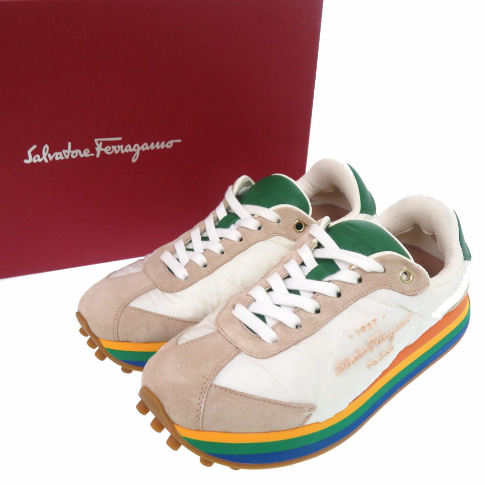 未使用品 サルヴァトーレフェラガモ レインボーソール ローカット スニーカー IGGY 756565 ナイロン レザー 0762【中古】Salvatore Ferragamo