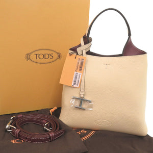 未使用品 トッズ レザー クリーム 2WAY ミニ ハンドバッグ ショルダーバッグ 0767【中古】TOD’S