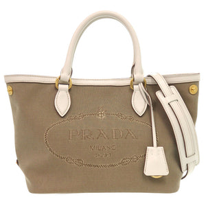 新品同様 プラダ LOGO JACQUARD 1BA172 レザー ジャガード コルダ タルク ベージュ ホワイト ショルダーバッグ 0780【中古】PRADA