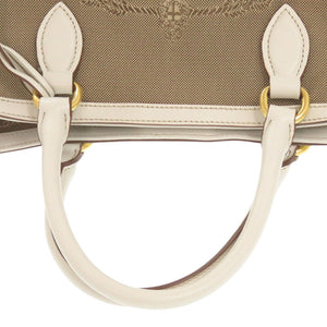 新品同様 プラダ LOGO JACQUARD 1BA172 レザー ジャガード コルダ タルク ベージュ ホワイト ショルダーバッグ 0780【中古】PRADA