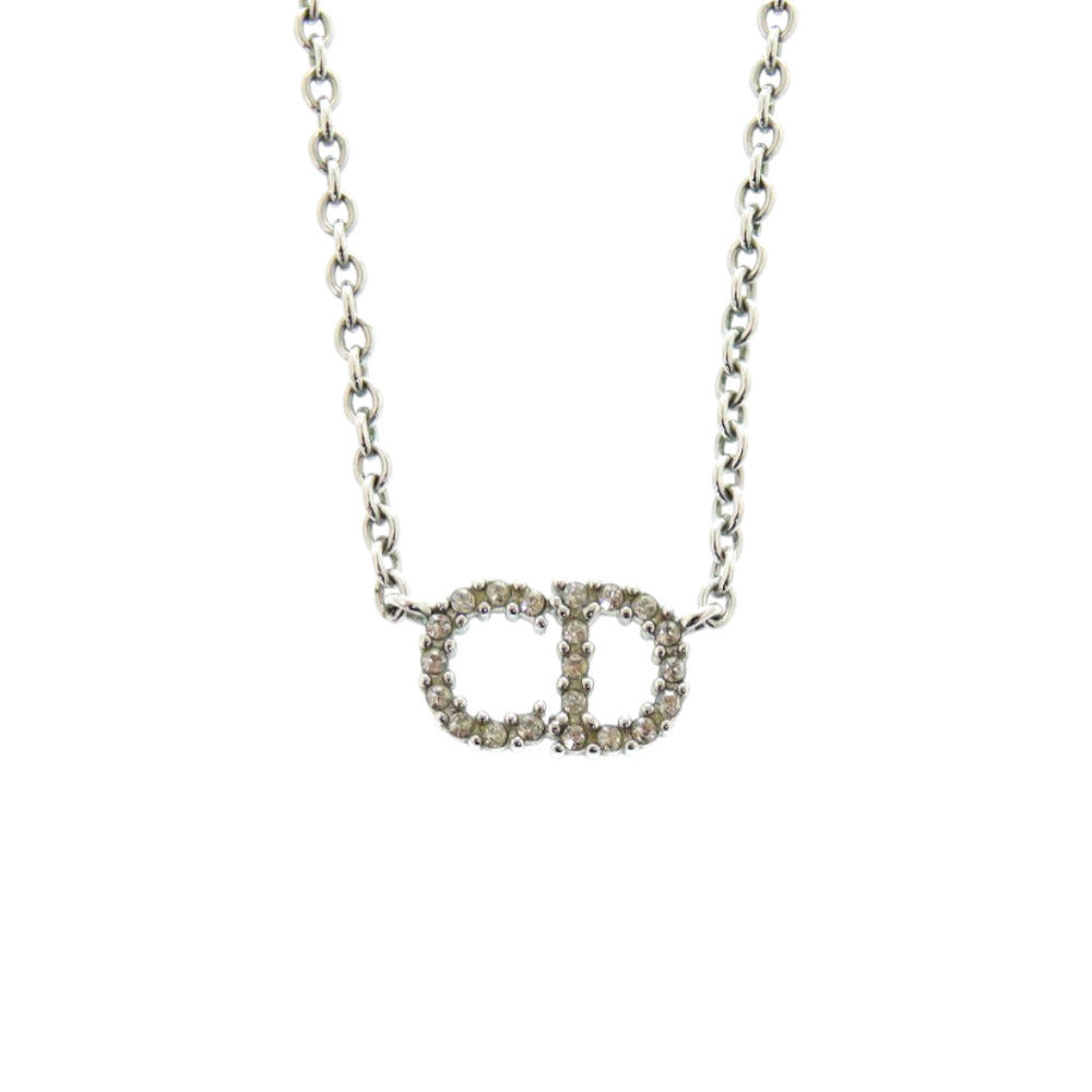 美品 クリスチャンディオール クレールディーリュヌ ロゴ CD Clair D Lune キュービックジルコニア メタル シルバー ネックレス 0781【中古】Christian Dior