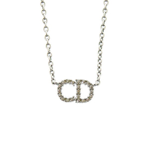 美品 クリスチャンディオール クレールディーリュヌ ロゴ CD Clair D Lune キュービックジルコニア メタル シルバー ネックレス 0781【中古】Christian Dior
